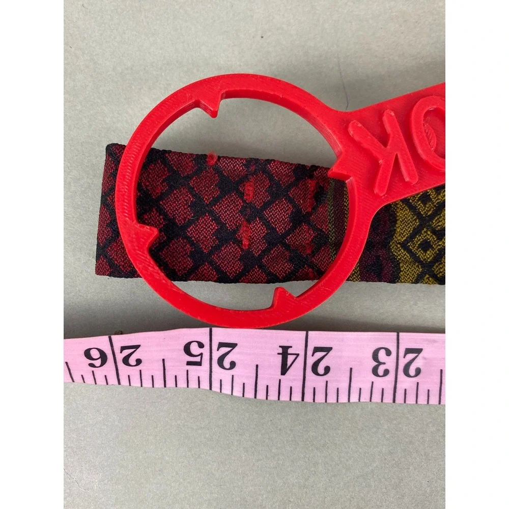 VTG Mens Tie Red Gold Black Tapestry Woven Geometric Square End Skinny 53x2.25